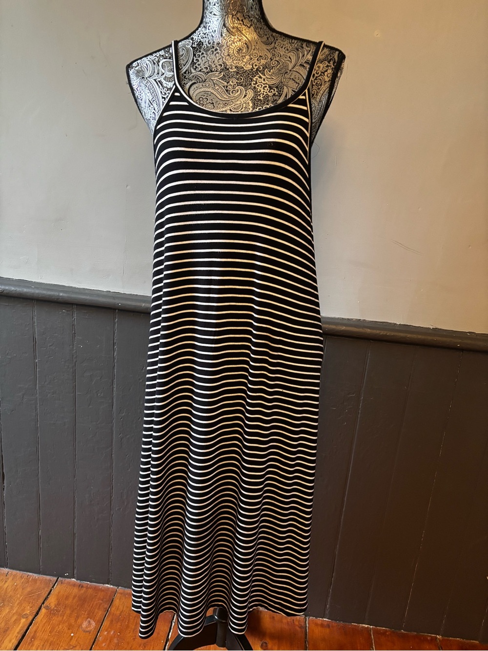 Old Navy Black & White Striped Spaghetti-Strap Maxi Dress